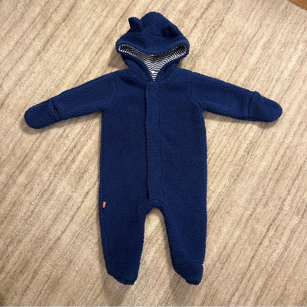 Magnificent Baby Magnetic Me Navy Stripe Bear Bunting 6 month Snowsuit One Piece